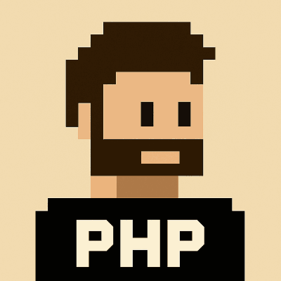 Guillermo Cava as pixel art, in a PHP shirt